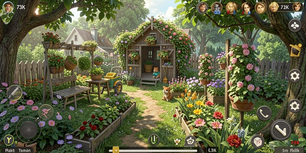 Tampilan gameplay yang menarik dalam <strong>73K</strong> saat berkebun.