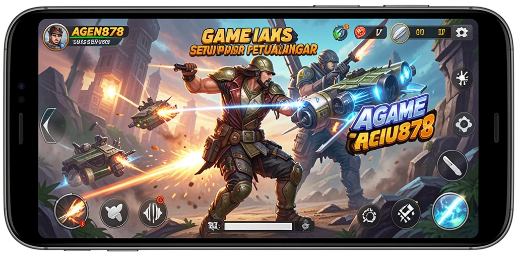 Screenshot utama AGEN878 menunjukkan gameplay aksi yang penuh ketegangan.