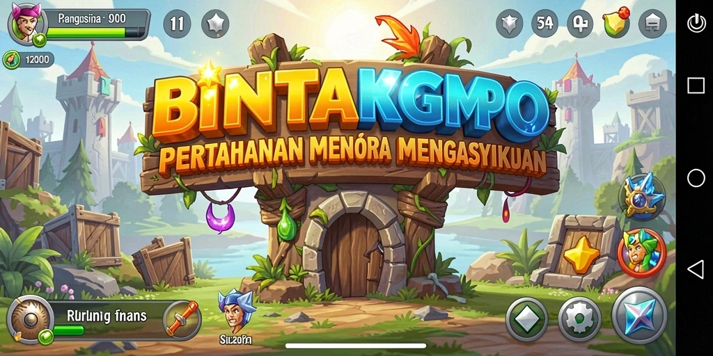 Tampilan menarik dari gameplay BINTANGMPO dengan berbagai menara pertahanan.