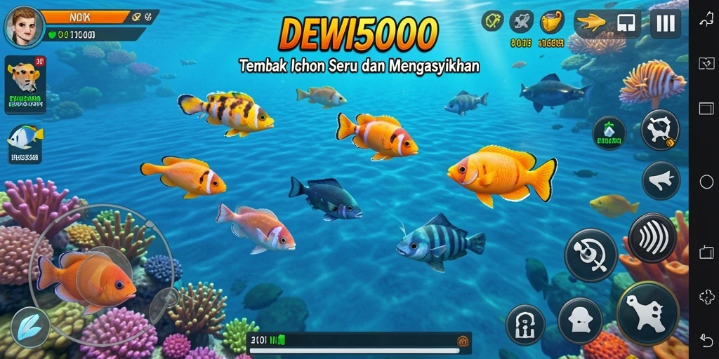 Gameplay seru DEWI5000 dengan aksi Tembak Ikan yang menegangkan.
