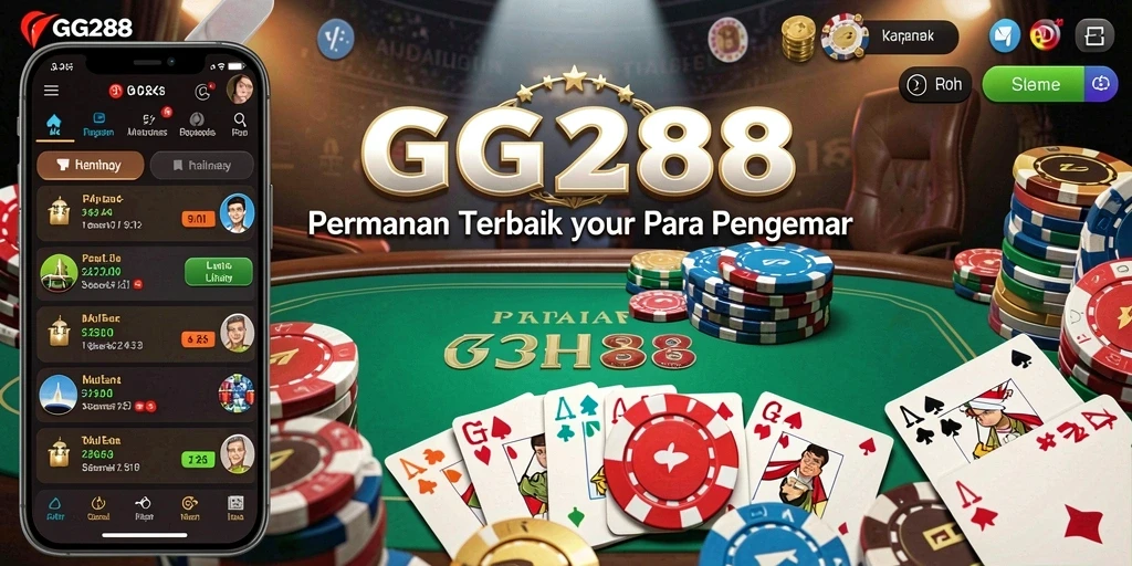 Screenshot gameplay GG288 menampilkan suasana meja Poker yang ramai.