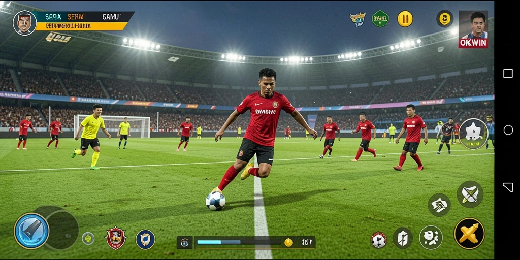 Gameplay OKWIN yang menyenangkan dan mendebarkan dalam sepak bola.