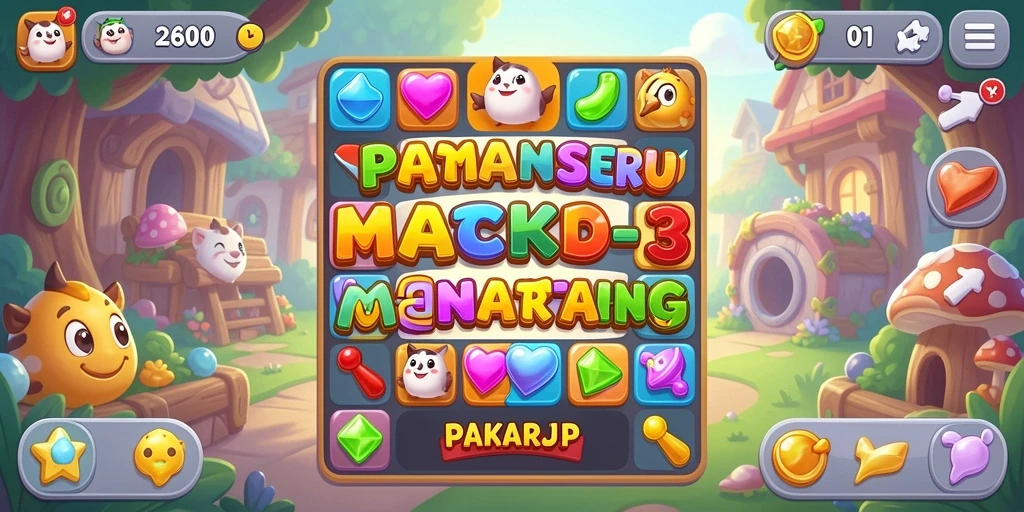 Gambaran permainan Match-3 PAKARJP dengan grafis menawan.