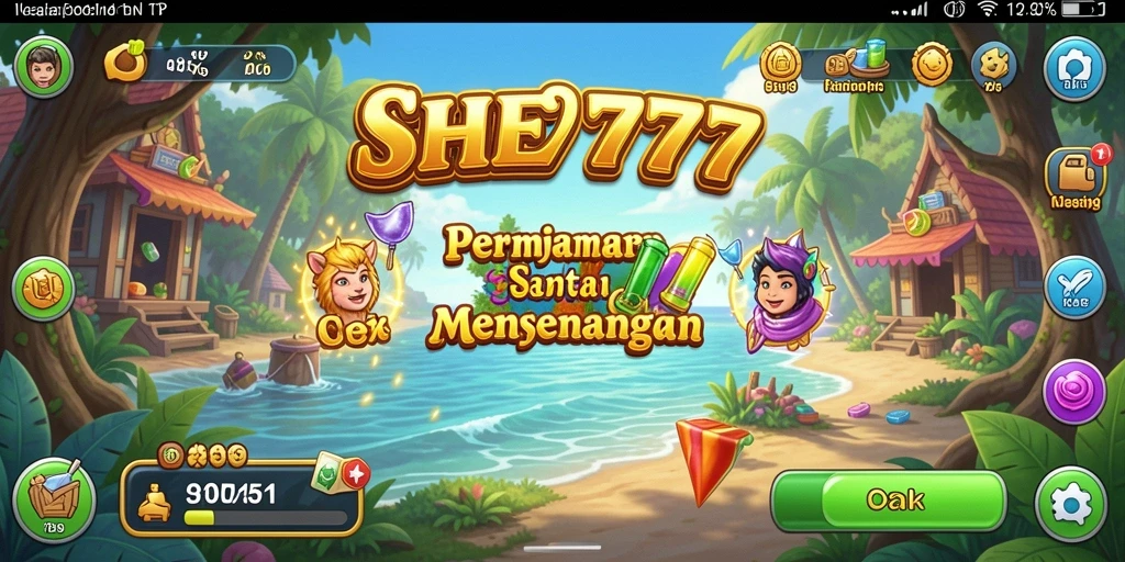 Screenshot SHE777 menunjukkan gameplay santai yang penuh warna.